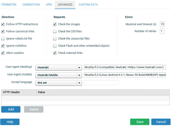 Configuration avancée du crawl