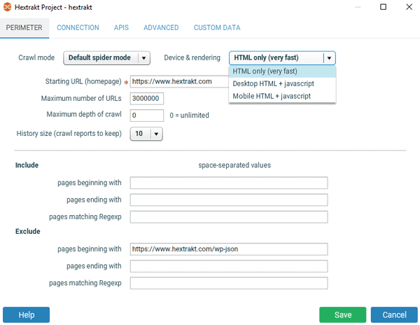 Configuration du crawl - périmètre