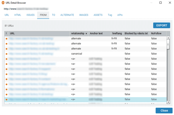 URL detail browser - inlinks